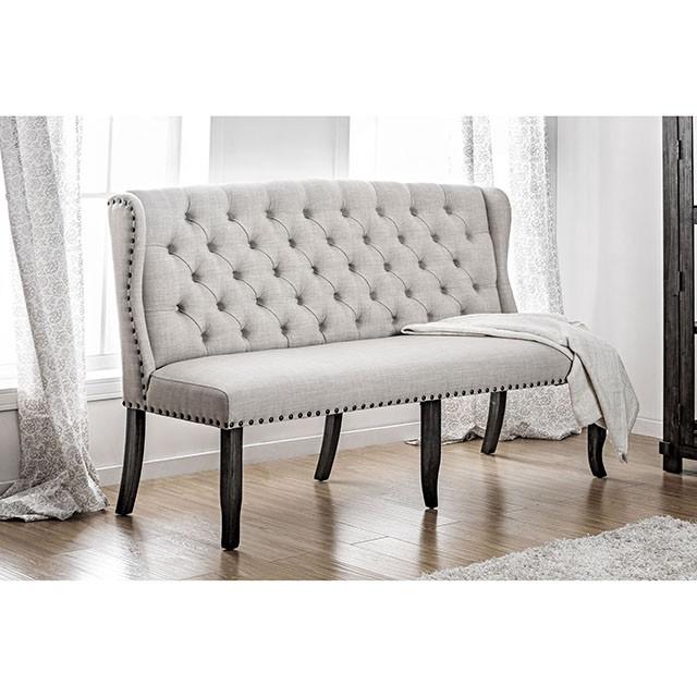 SANIA I Antique Black, Ivory 3-Seater Love Seat Bench, Ivory