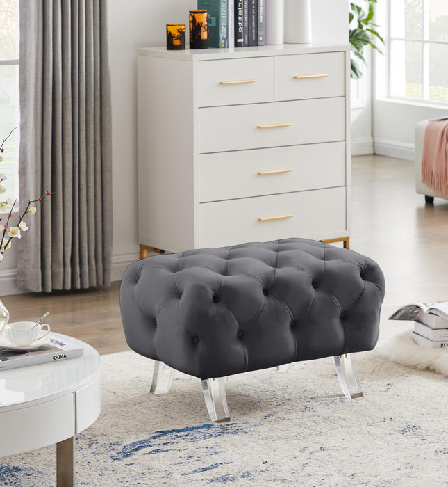 Crescent Grey Velvet Ottoman