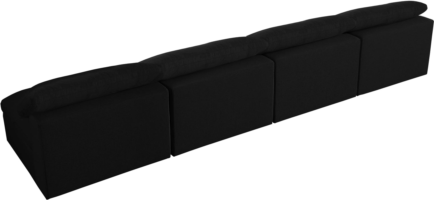 Serene Black Linen Fabric Deluxe Cloud Modular Armless Sofa