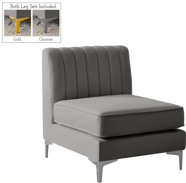 Alina Grey Velvet Armless Chair