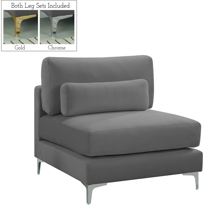 Julia Grey Velvet Modular Armless Chair