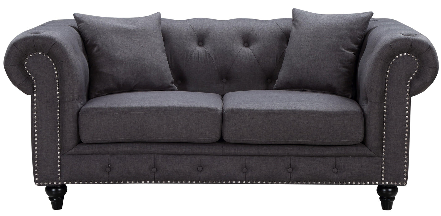 Chesterfield Grey Linen Loveseat