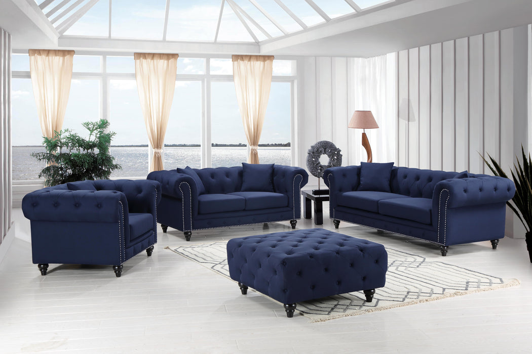 Chesterfield Navy Linen Ottoman