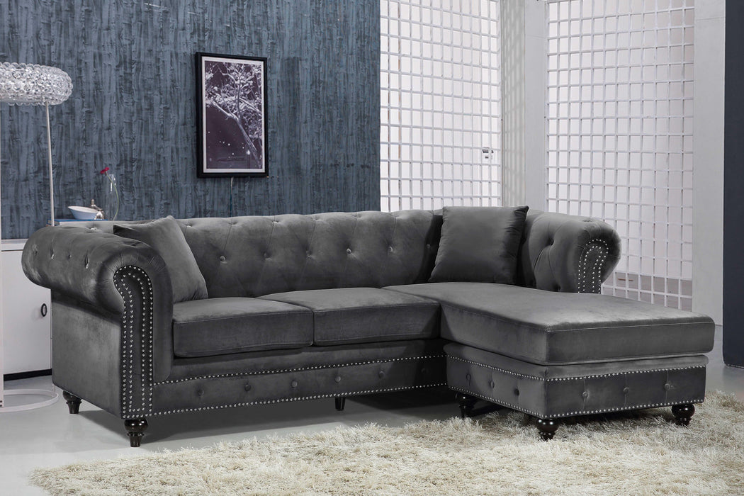 Sabrina Grey Velvet 2pc. Reversible Sectional