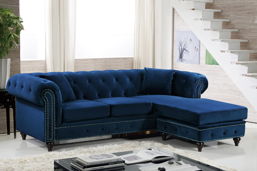 Sabrina Navy Velvet 2pc. Reversible Sectional