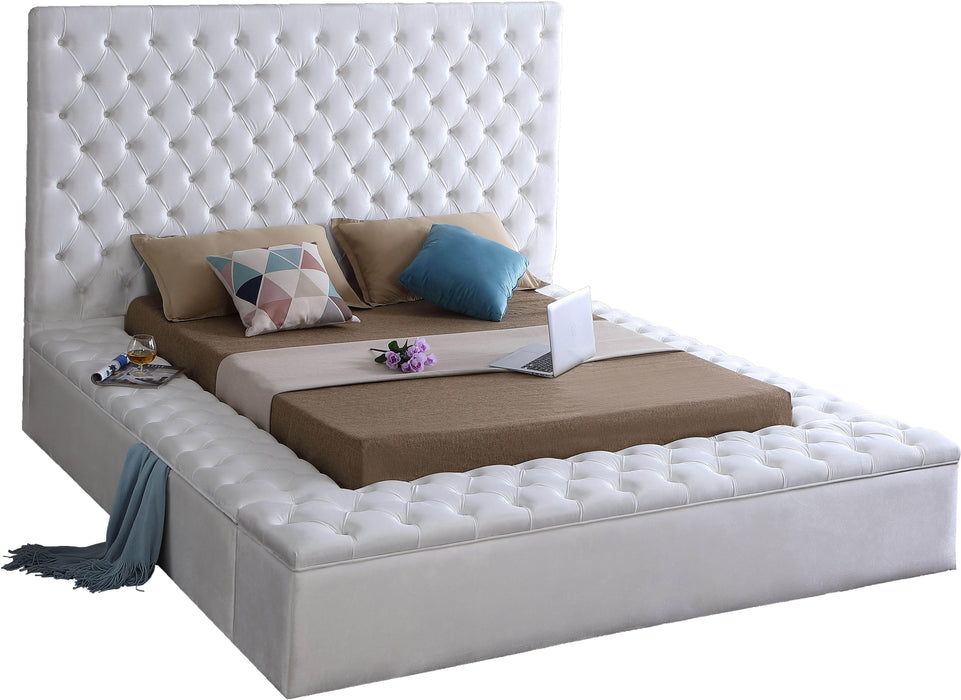 Bliss White Velvet King Bed (3 Boxes)