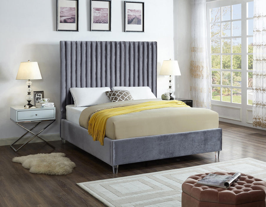 Candace Grey Velvet King Bed