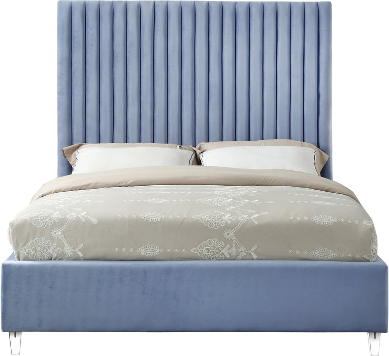 Candace Sky Blue Velvet King Bed