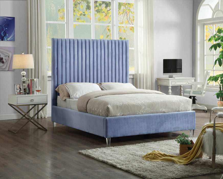 Candace Sky Blue Velvet Queen Bed