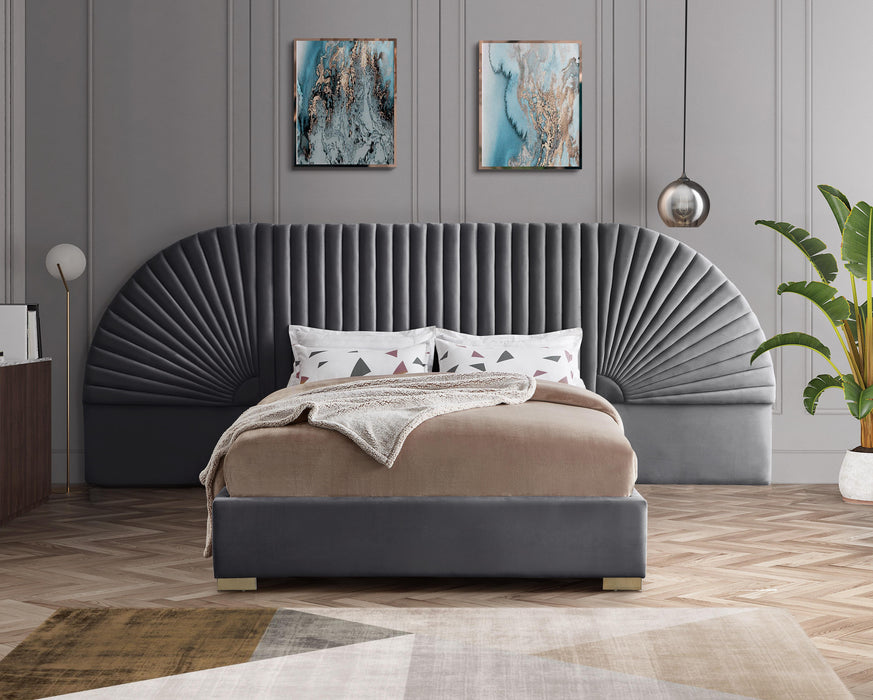 Cleo Grey Velvet Queen Bed (3 Boxes)