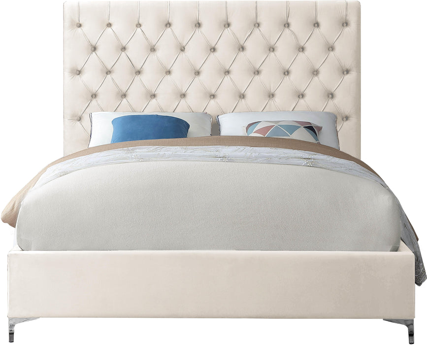 Cruz Cream Velvet Queen Bed