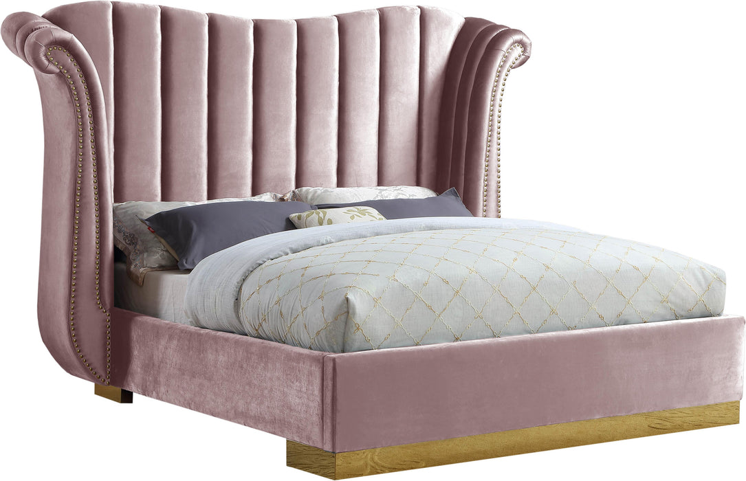 Flora Pink Velvet Queen Bed (3 Boxes)