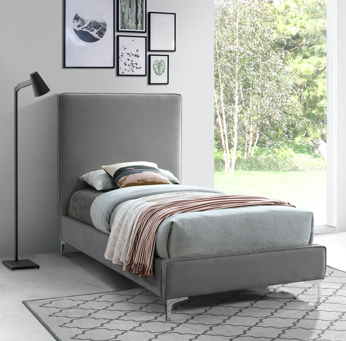 Geri Grey Velvet Twin Bed