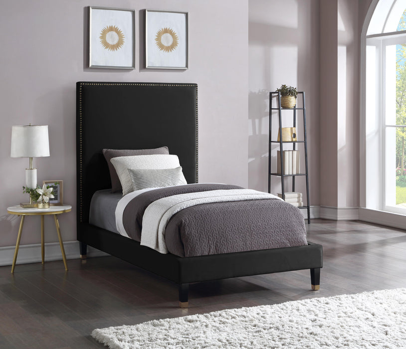 Harlie Black Velvet Twin Bed