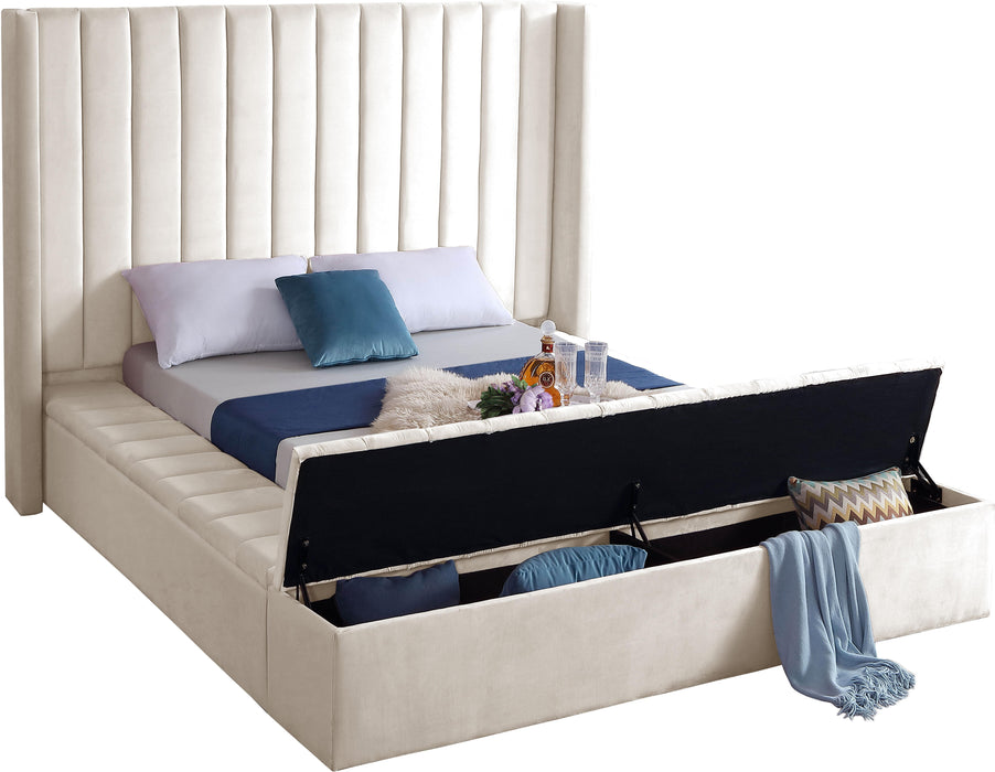 Kiki Cream Velvet King Bed (3 Boxes)