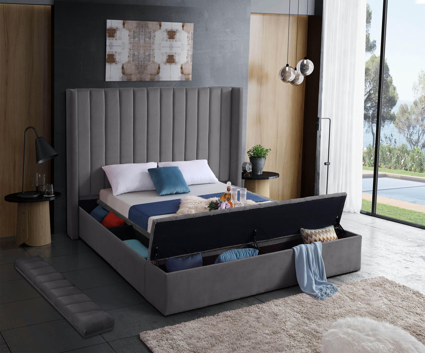 Kiki Grey Velvet Queen Bed (3 Boxes)