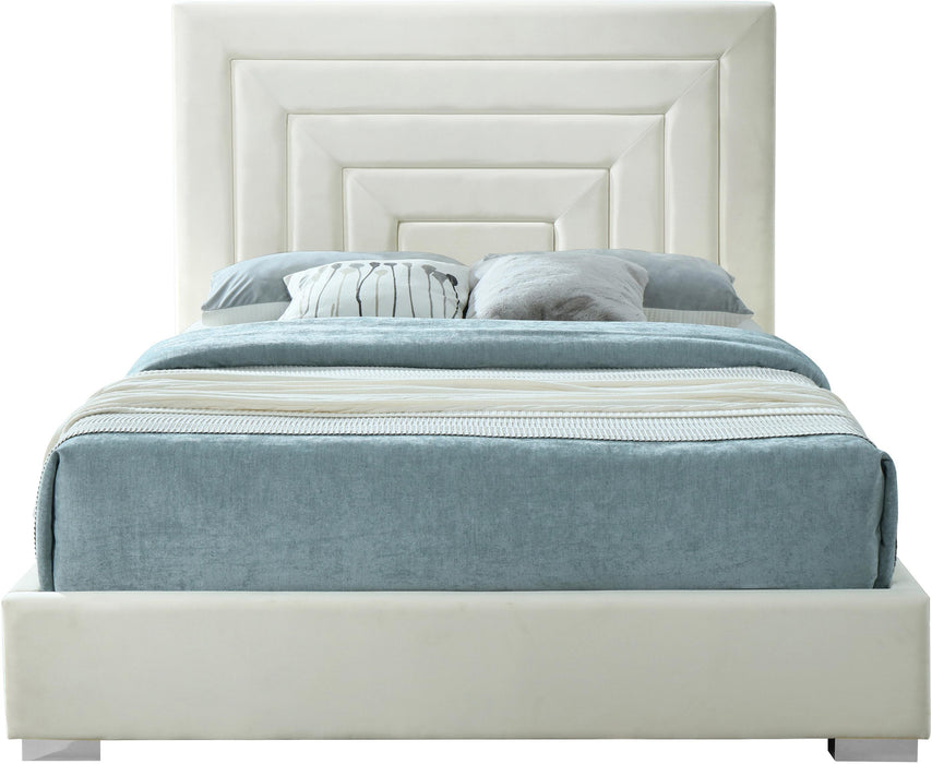 Nora Cream Velvet Queen Bed