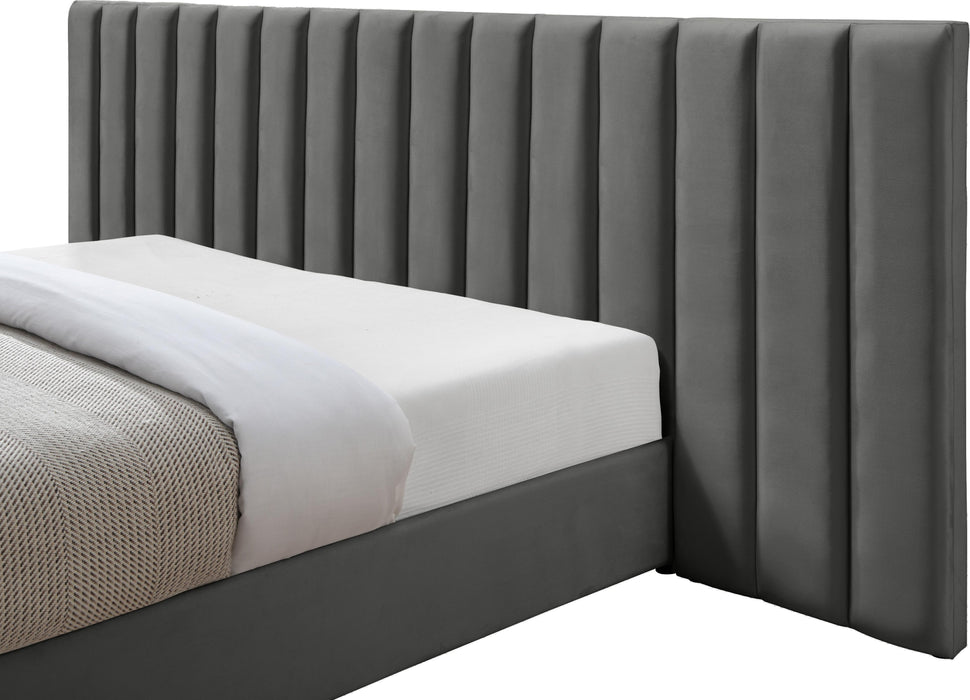 Pablo Grey Velvet Queen Bed