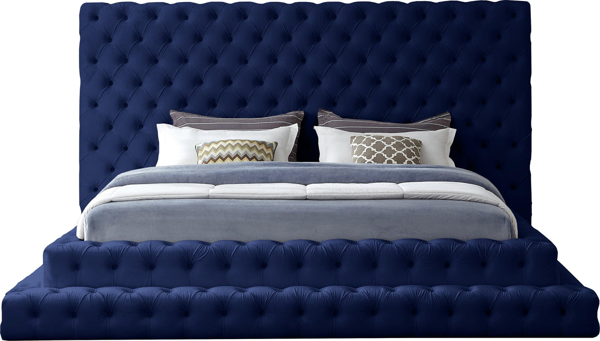 Revel Navy Velvet King Bed (3 Boxes)