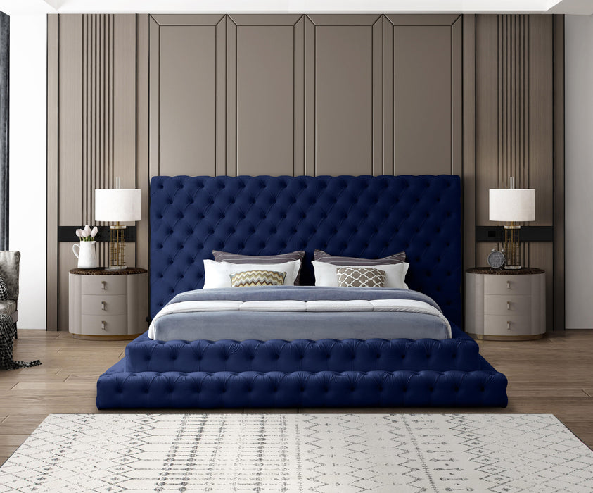 Revel Navy Velvet King Bed (3 Boxes)