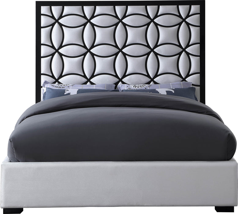 Taj White Velvet Queen Bed