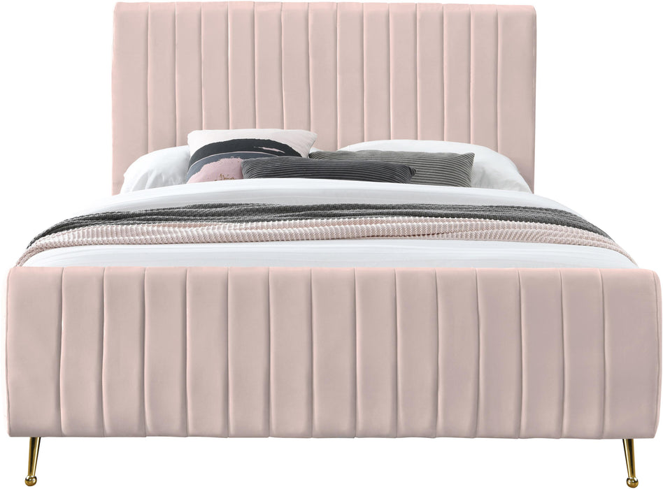 Zara Pink Velvet Queen Bed (3 Boxes)