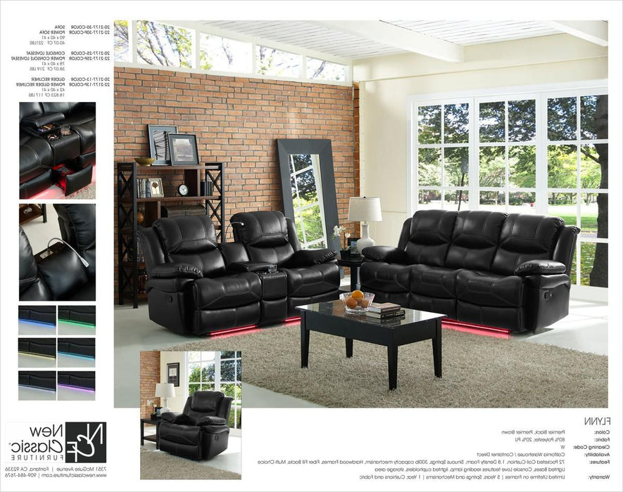 New Classic Flynn Power Sofa (Lights) in Premier Black