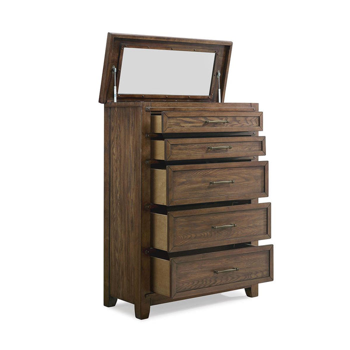 New Classic Furniture Fairfax 5 Drawer Lift Top Chest in Medium Oak