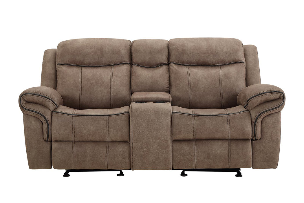 New Classic Furniture Harley Glider Console Loveseat with Power Footrest in Light Brown