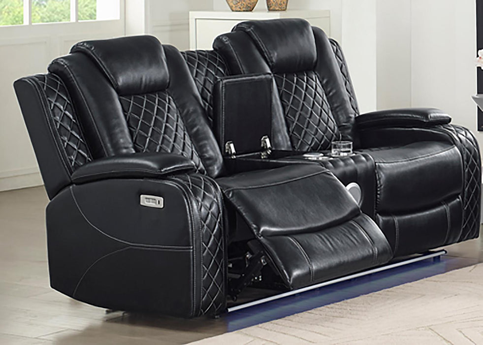 New Classic Furniture Orion Console Loveseat with Power Headrest and Footrest in Black