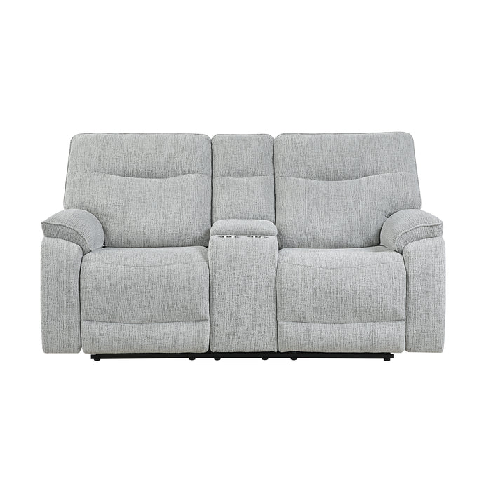 Chablis Reclining Console Loveseat-Mist Gray