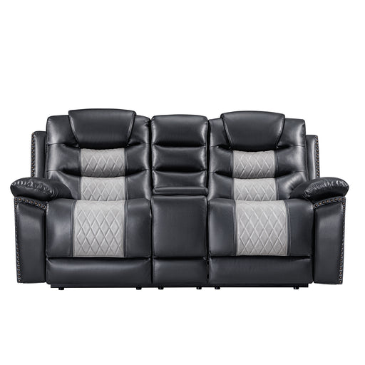 Nikko Console Loveseat W/ Dual Recliners-Black/Gray