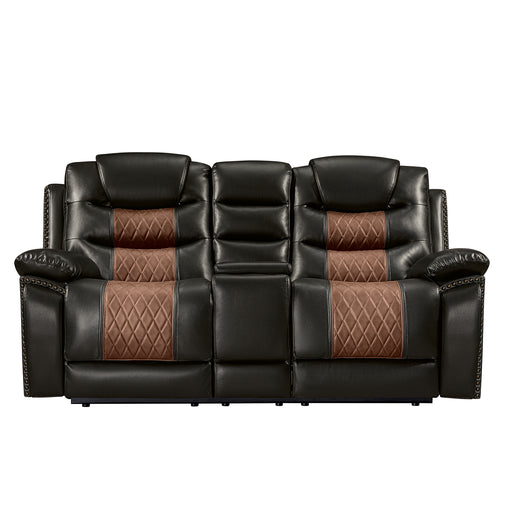 Nikko Console Loveseat W/ Dual Recliners-Brown