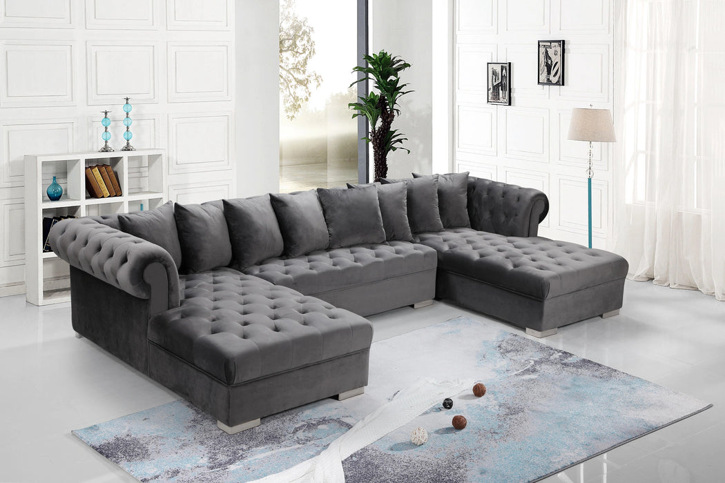 Presley Grey Velvet 3pc. Sectional