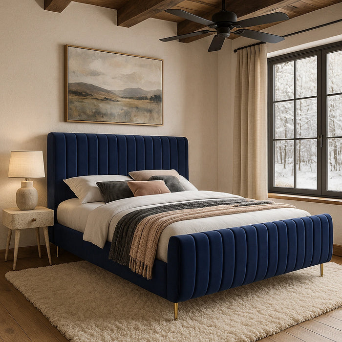 Zara Navy Velvet Full Bed (3 Boxes)