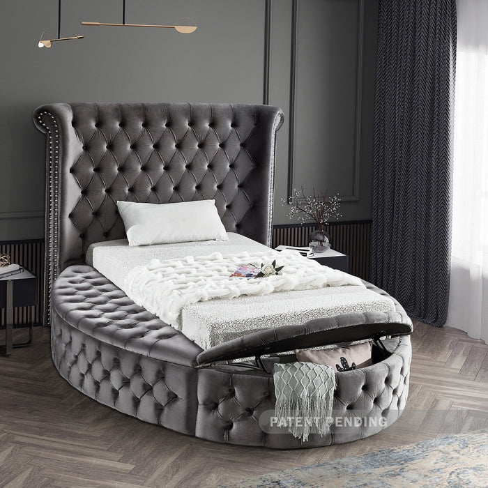Luxus Grey Velvet Twin Bed (3 Boxes)