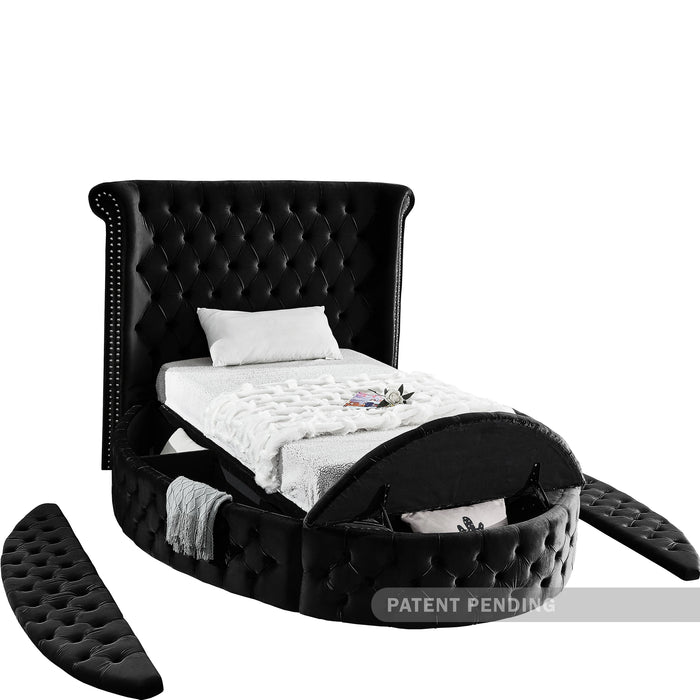 Luxus Black Velvet Twin Bed (3 Boxes)