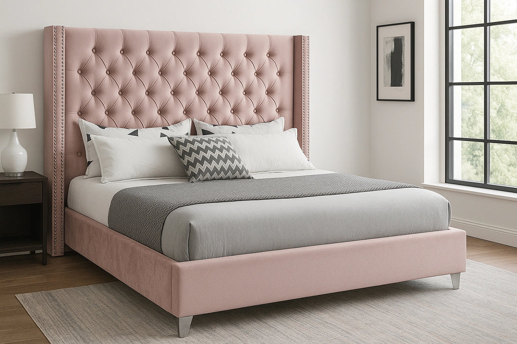 Aiden Pink Velvet Full Bed