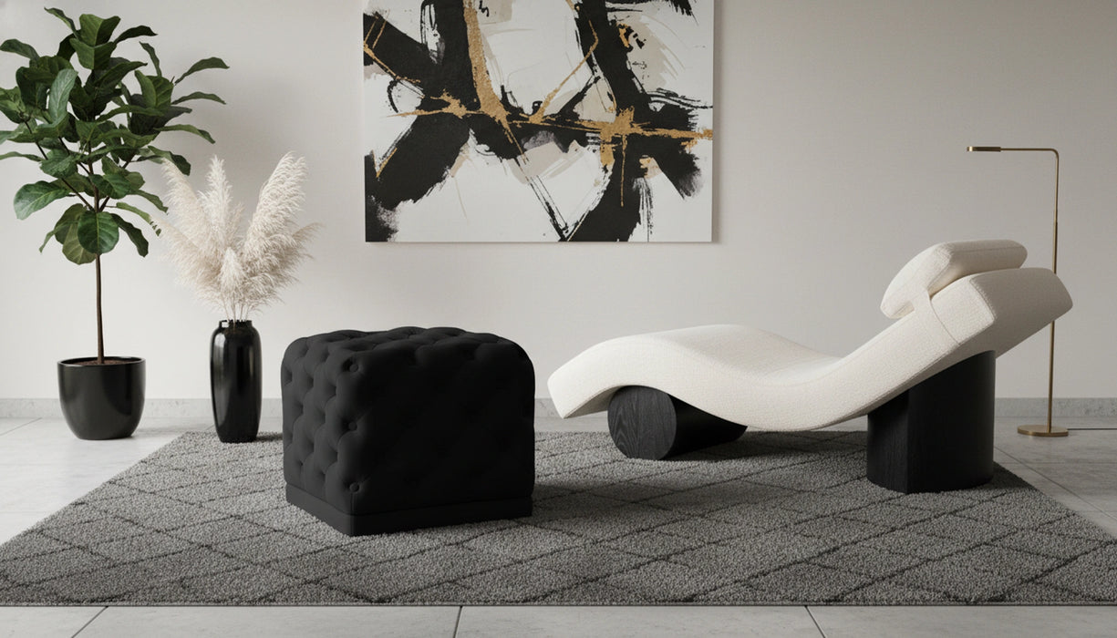 Stella Black Velvet Ottoman/Stool