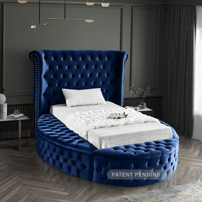 Luxus Navy Velvet Twin Bed (3 Boxes)