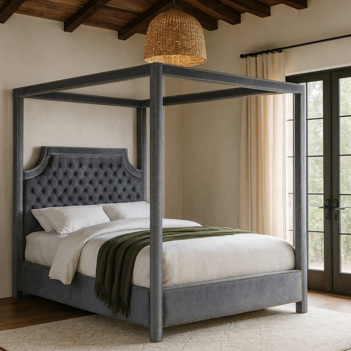 Rowan Grey Velvet Queen Bed (3 Boxes)