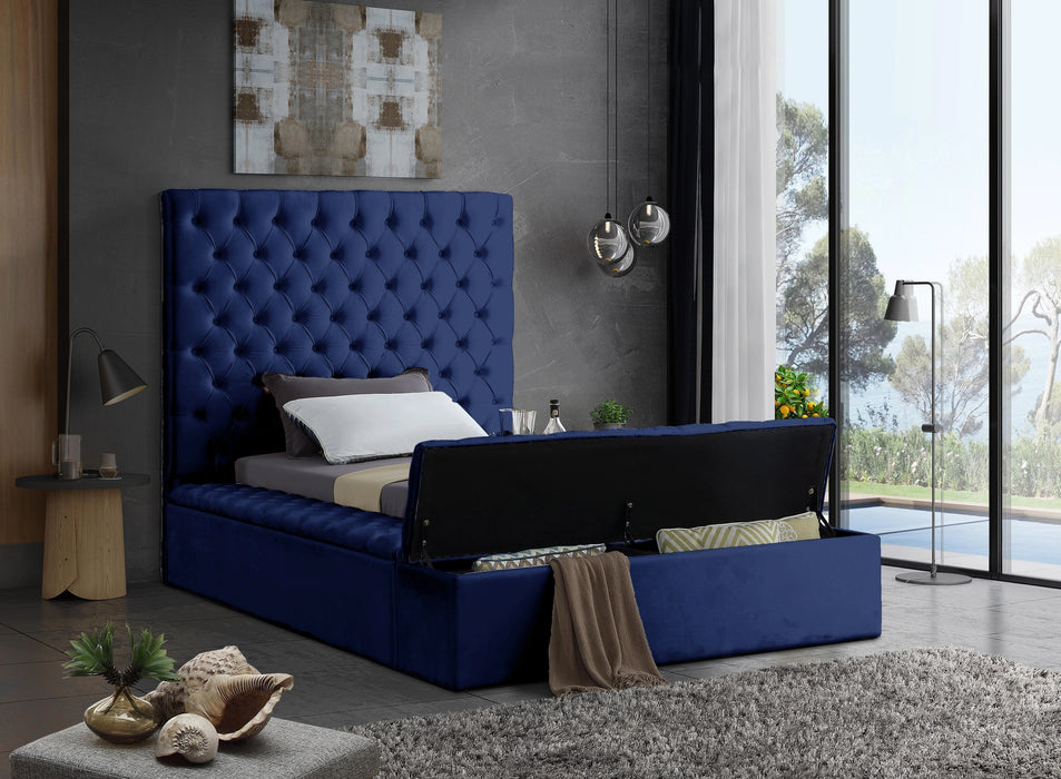 Bliss Navy Velvet Twin Bed (3 Boxes)