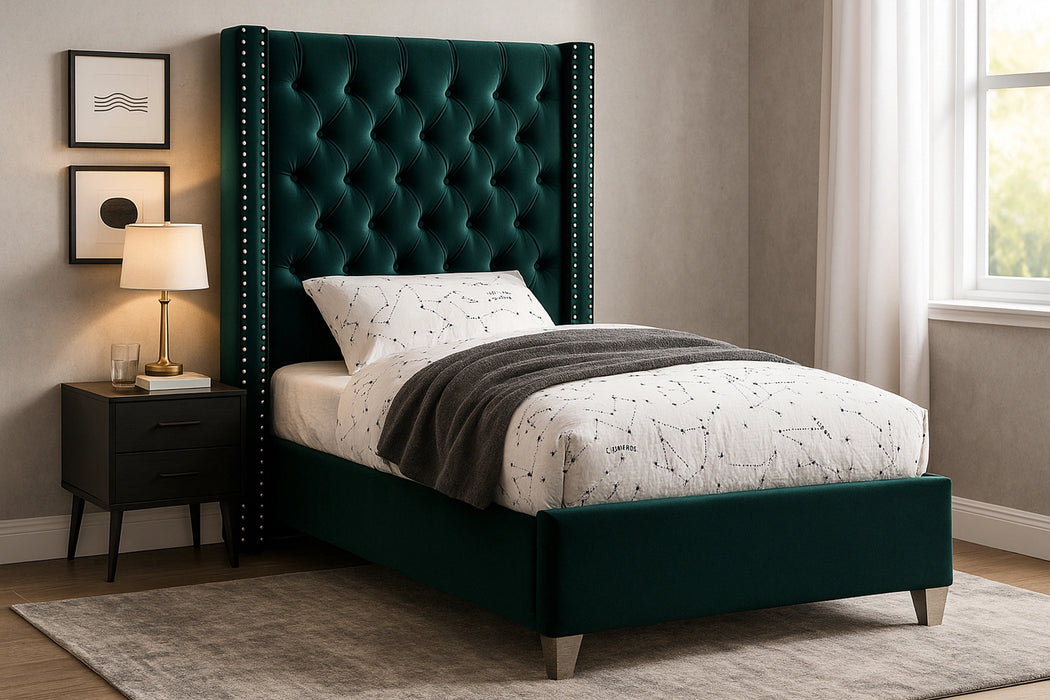 Aiden Green Velvet Twin Bed