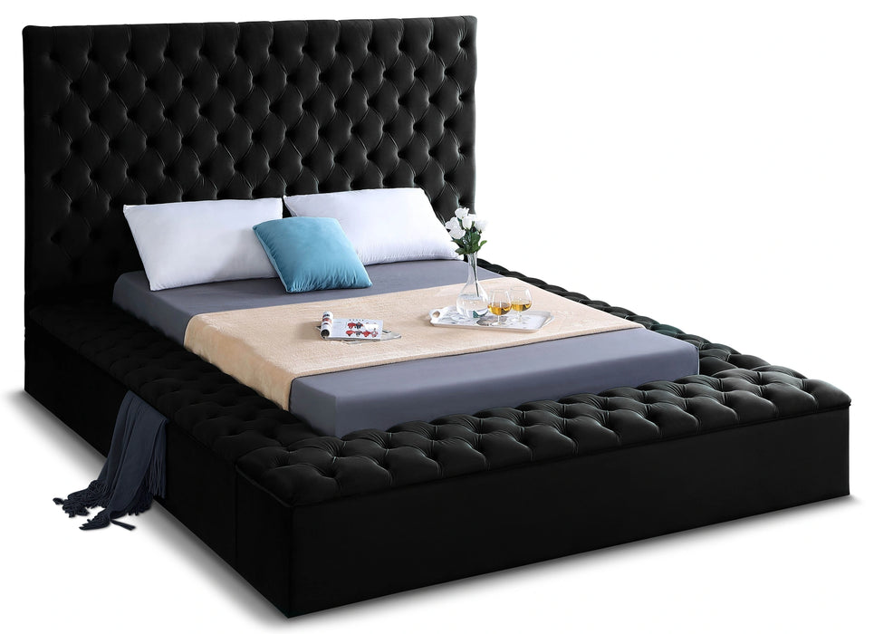 Bliss Black Velvet Queen Bed (3 Boxes)
