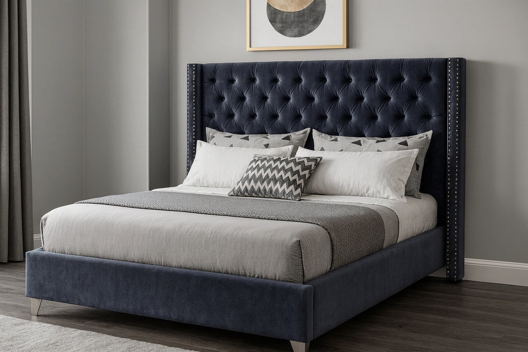 Aiden Grey Velvet Full Bed