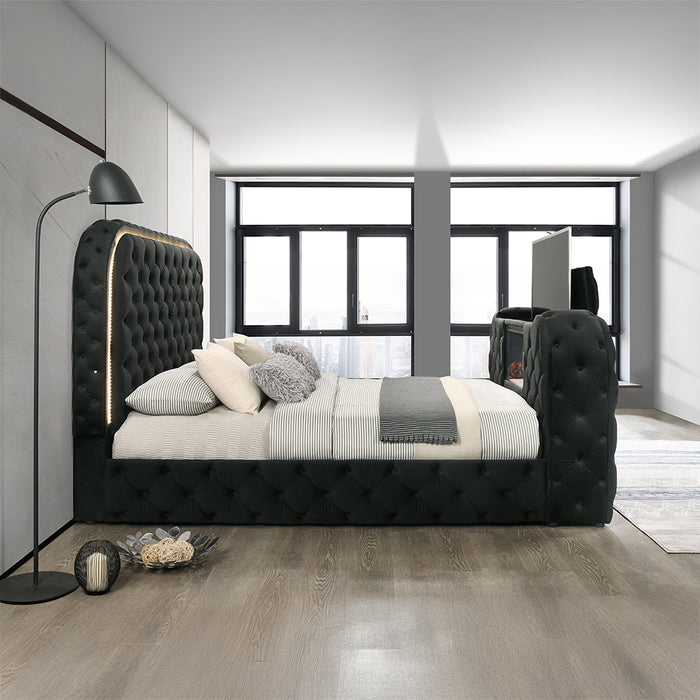 Eastern King Bed w/LED, Fireplace & TV Cabinet