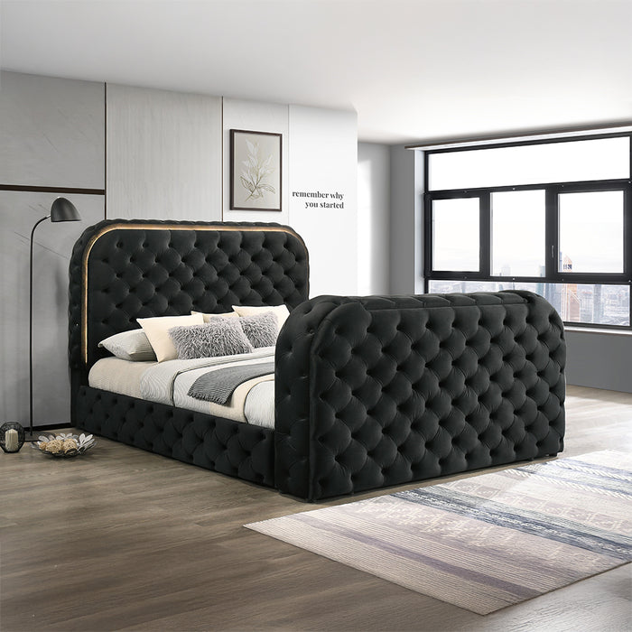Queen Bed w/LED, Fireplace & TV Cabinet