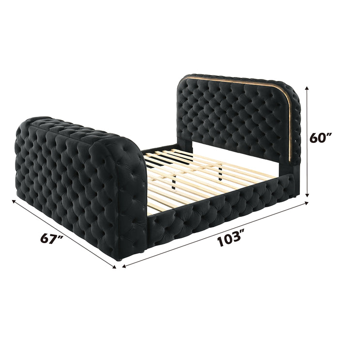 Queen Bed w/LED, Fireplace & TV Cabinet