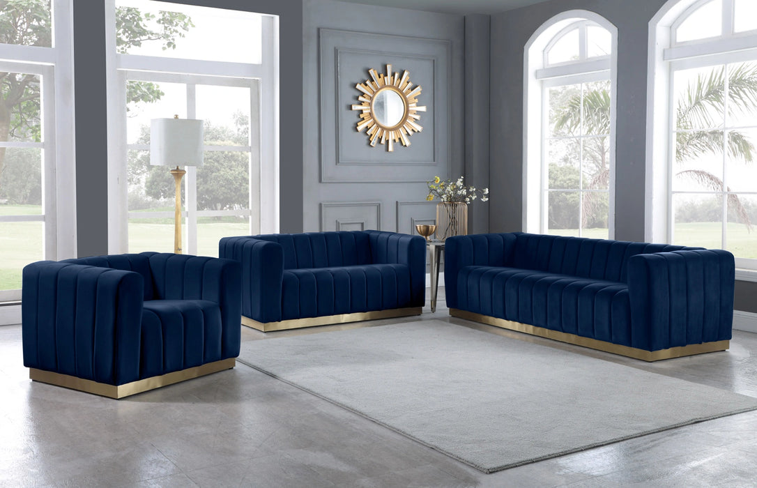 Marlon Navy Velvet Loveseat