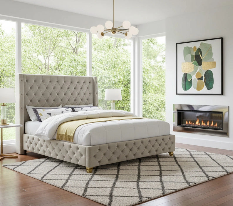 Savan Cream Velvet Full Bed